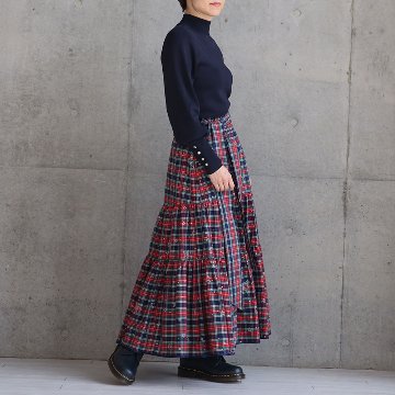 『Stella plaid』 tiered skirt RED×NAVY画像