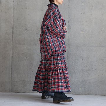 『Stella plaid』 tiered skirt RED×NAVY画像