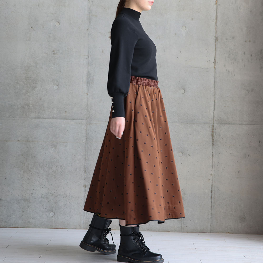 『Stella dot jacquard 』  long skirt BROWN画像