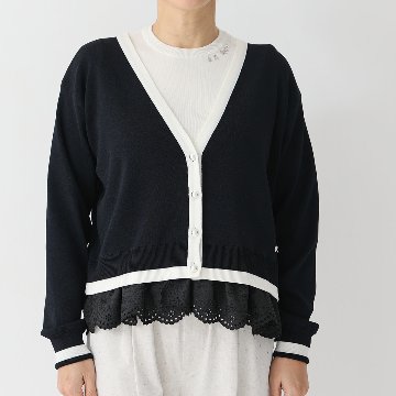 『Stella scallop &Breakfast knit 』 Cardigan BLACK×WHITE画像