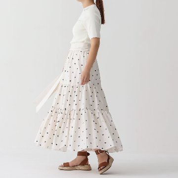 『Stella polka dot』 tiered long skirt OFF×BLACK画像