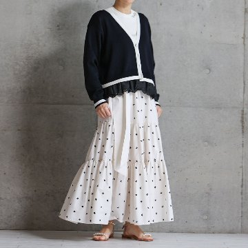 『Stella polka dot』 tiered long skirt OFF×BLACK画像