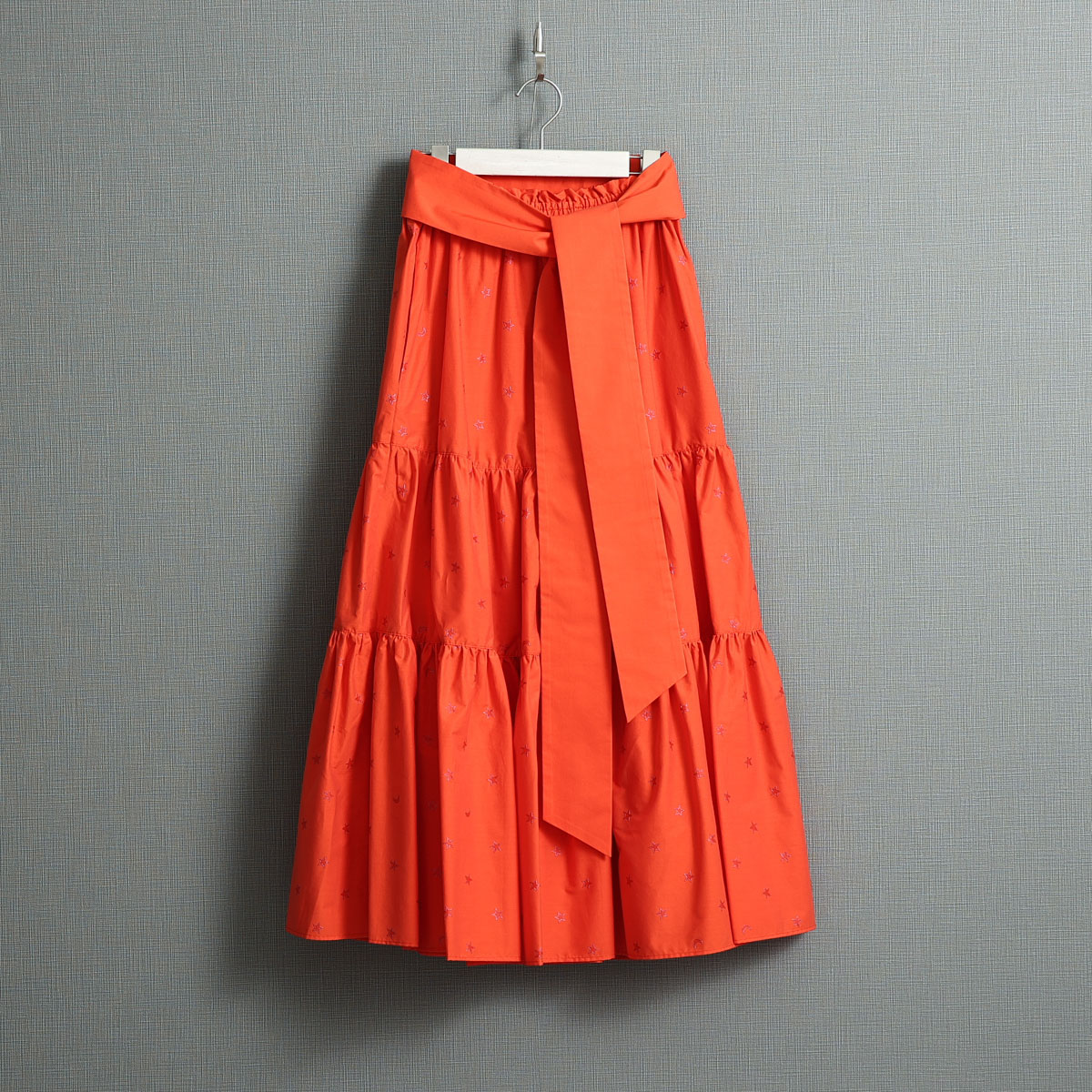 『Stella polka dot』 tiered long skirt ORANGE画像