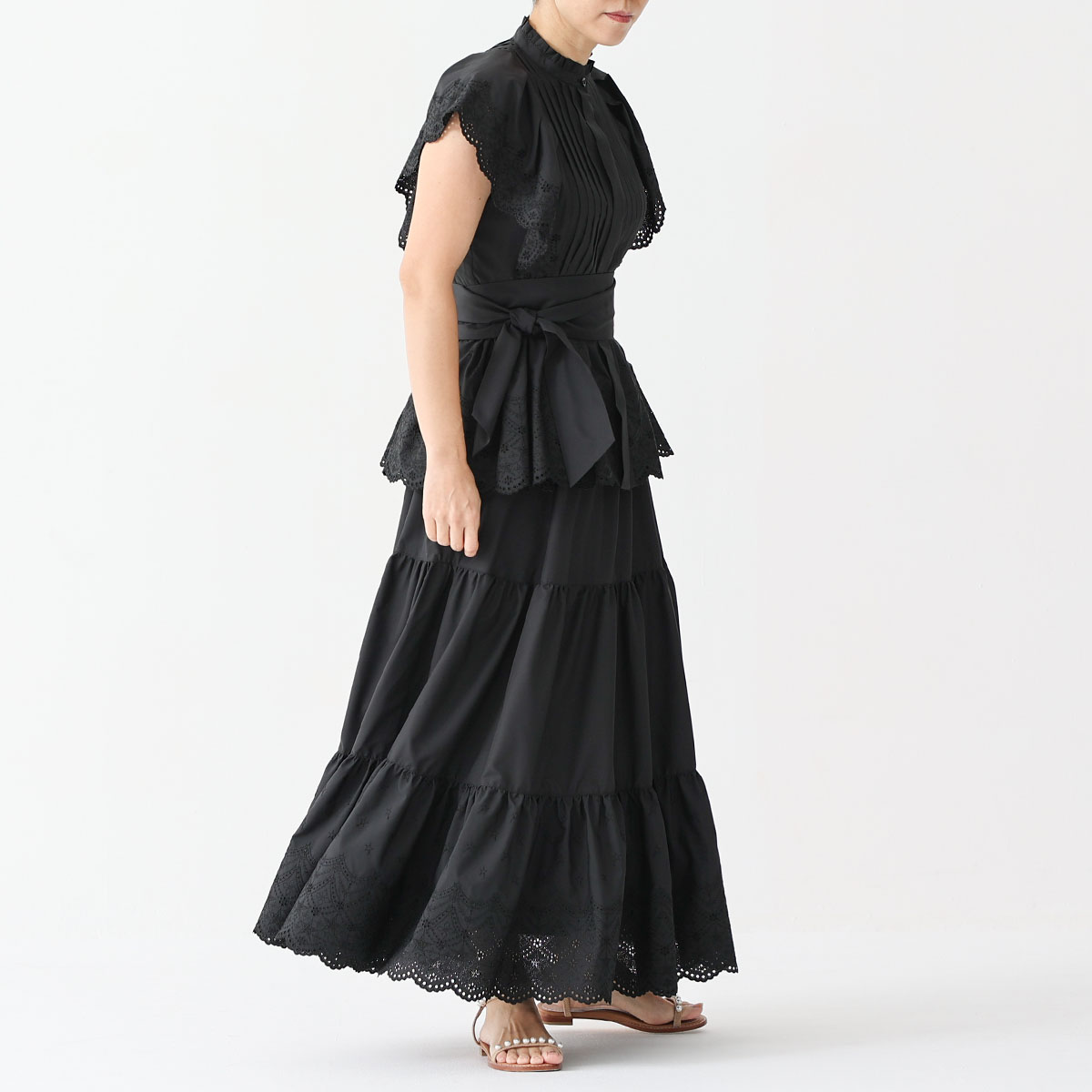 『Stella scallop』 tiered skirt BLACK画像