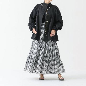 『Stella scallop』 tiered skirt WHITE×BLACK画像