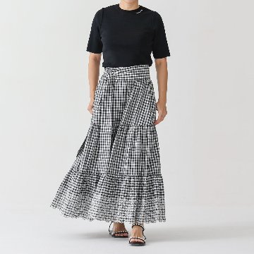 『Stella scallop』 tiered skirt WHITE×BLACK画像