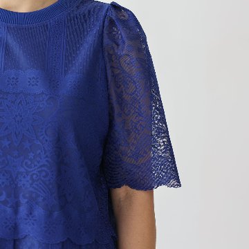 『Trellis lace』 pullover blouse BLUE画像