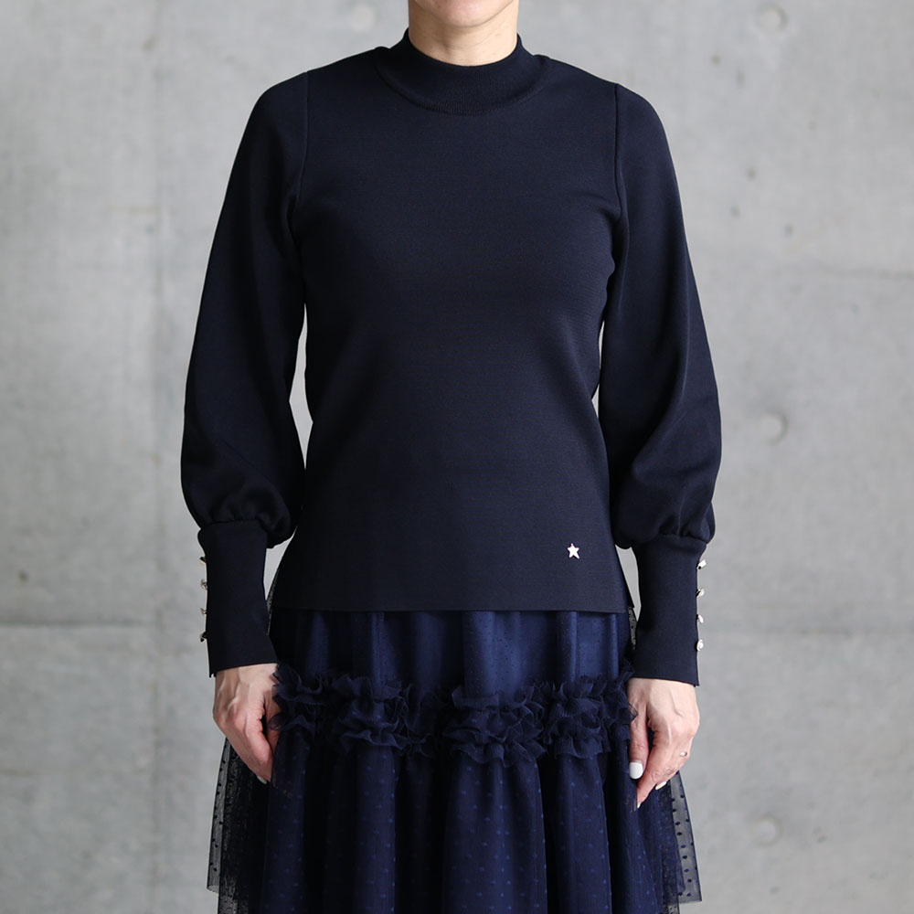 『Earring cuffs　knit』 High-neck knit　NAVYの画像