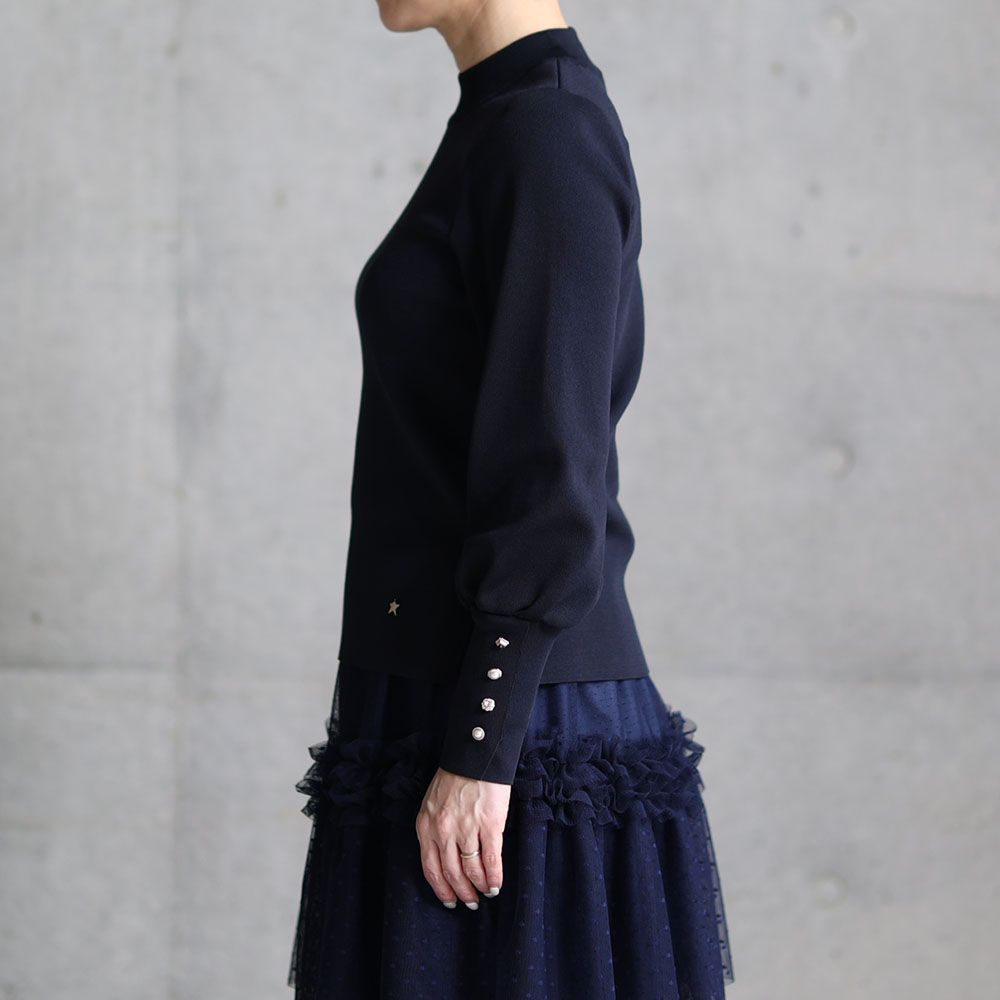 『Earring cuffs　knit』 High-neck knit　NAVYの画像