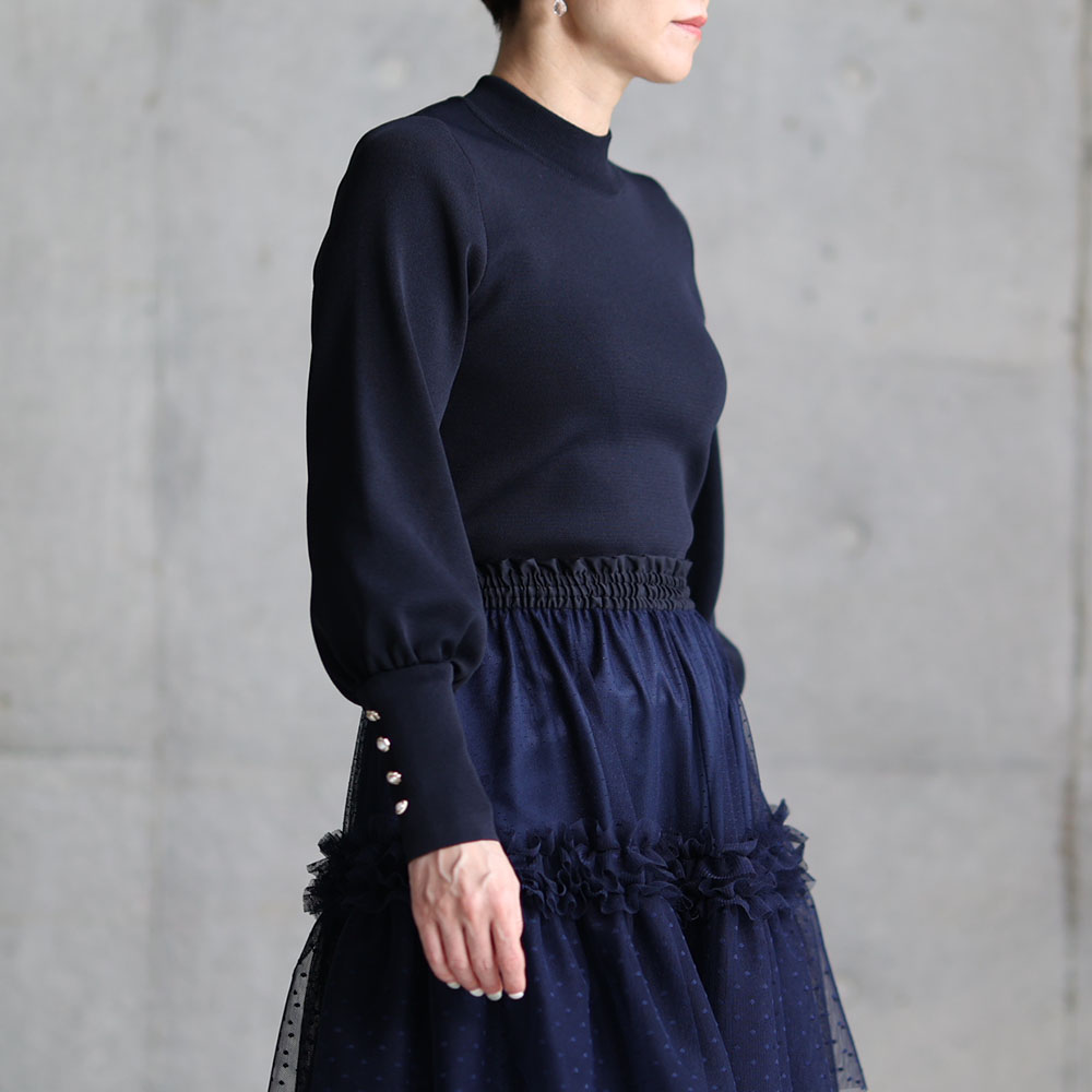 『Earring cuffs　knit』 High-neck knit　NAVYの画像