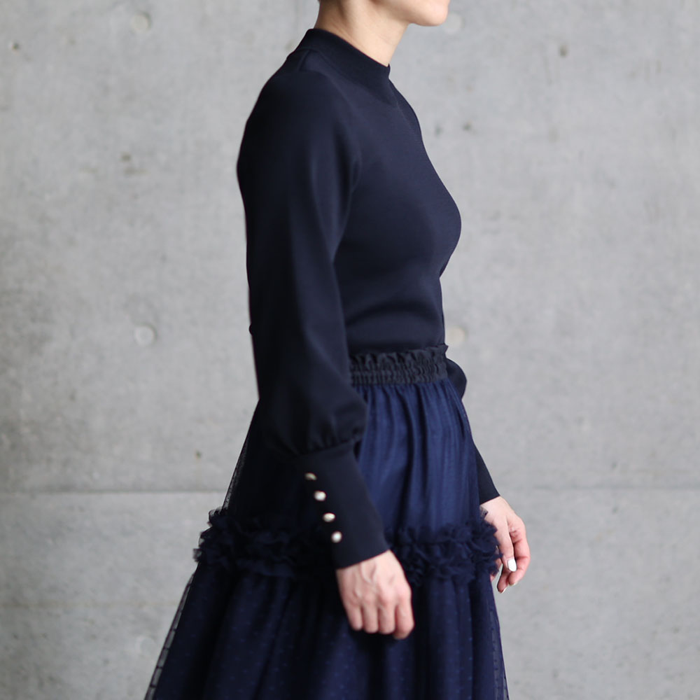 『Earring cuffs　knit』 High-neck knit　NAVYの画像