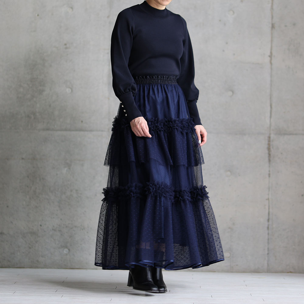 『Earring cuffs　knit』 High-neck knit　NAVYの画像