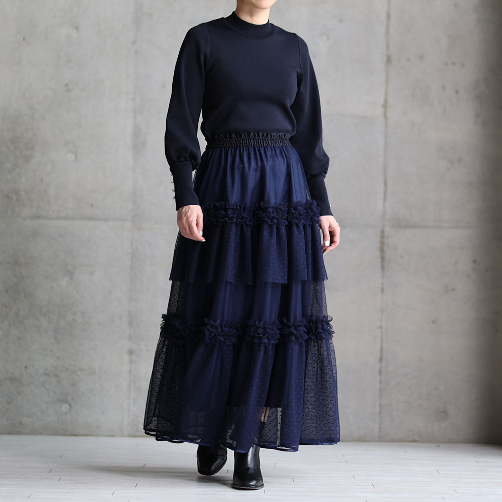 『Earring cuffs　knit』 High-neck knit　NAVYの画像