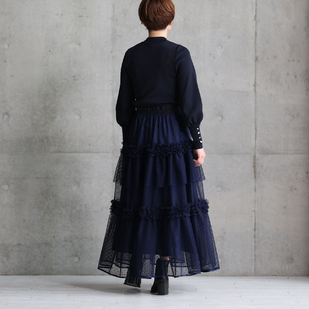 Snow dot tulle』 Long skirt NAVY | CHONO ONLINE SHOP