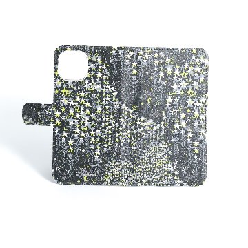 11月下旬お届け予定ご受注商品『Fly me to the moon BLACK×MUSTARD』 iphone notebook type case画像