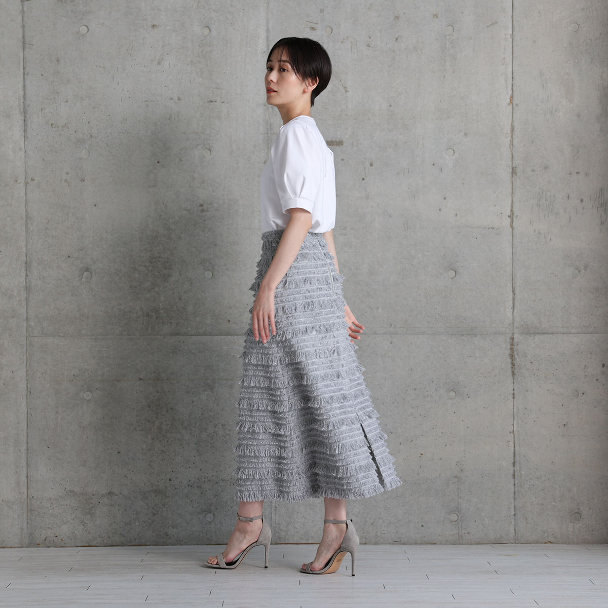 『Recollect feather』 A-line skirt L-GRAY画像