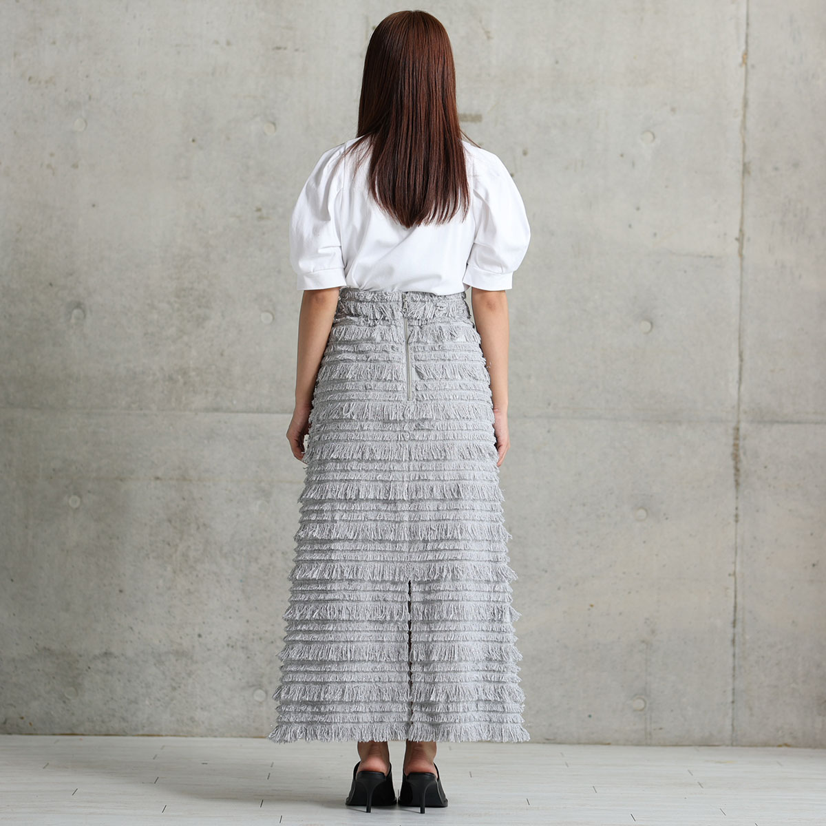 『Recollect feather』 A-line skirt L-GRAY画像