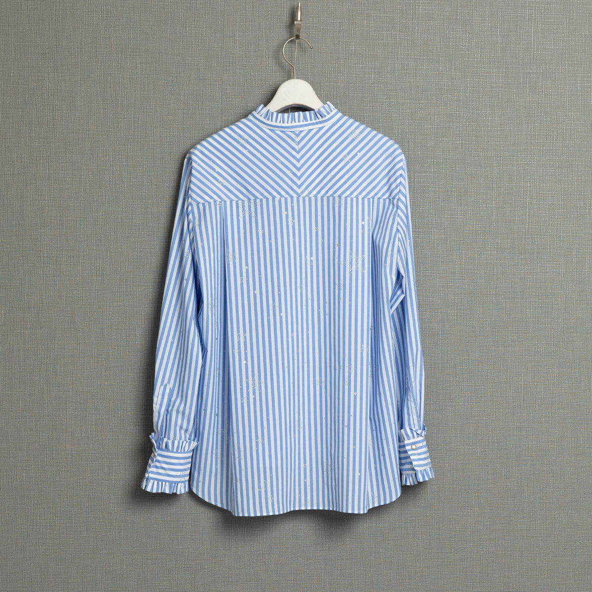 『Stella stripe』 Stand-collar blouse WHITE×SAXEの画像