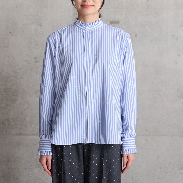 『Stella stripe』 Stand-collar blouse WHITE×SAXEの画像