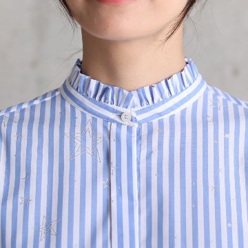 『Stella stripe』 Stand-collar blouse WHITE×SAXEの画像