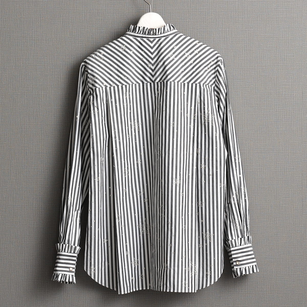 『Stella stripe』 Stand-collar blouseWHITE×BLACKの画像