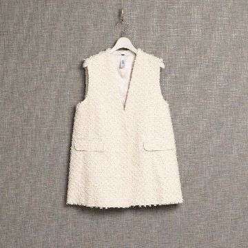 『Feather flower jacquard 』 No-collar gilet ECRUの画像