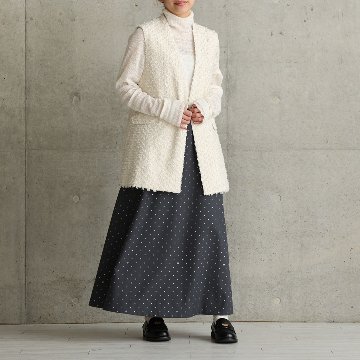 『Feather flower jacquard 』 No-collar gilet ECRUの画像