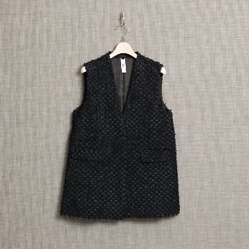 『Feather flower jacquard 』 No-collar gilet BLACKの画像