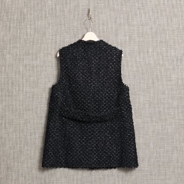 『Feather flower jacquard 』 No-collar gilet BLACKの画像