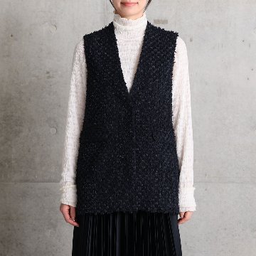 『Feather flower jacquard 』 No-collar gilet BLACKの画像