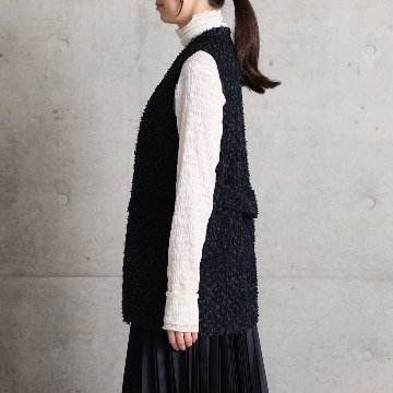 『Feather flower jacquard 』 No-collar gilet BLACKの画像