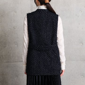 『Feather flower jacquard 』 No-collar gilet BLACKの画像