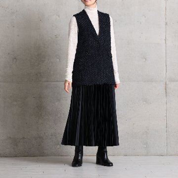 『Feather flower jacquard 』 No-collar gilet BLACKの画像