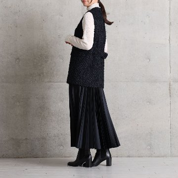 『Feather flower jacquard 』 No-collar gilet BLACKの画像