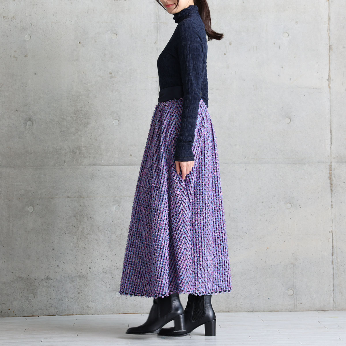 『Feather flower jacquard 』 Circular long skirt MULTIの画像