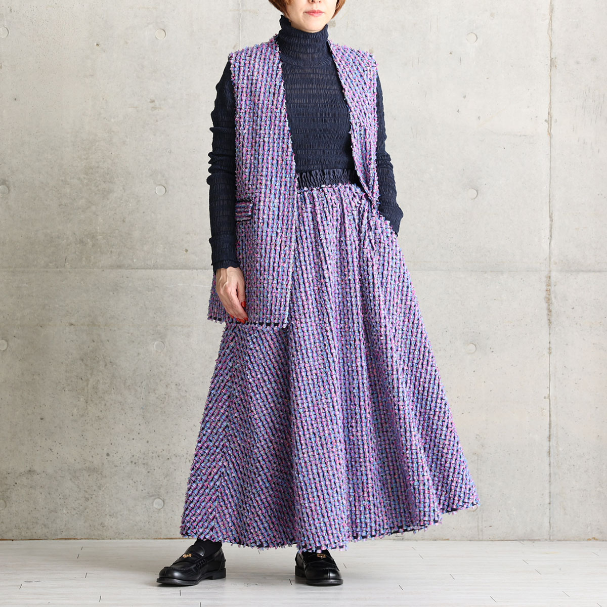 『Feather flower jacquard 』 Circular long skirt MULTIの画像