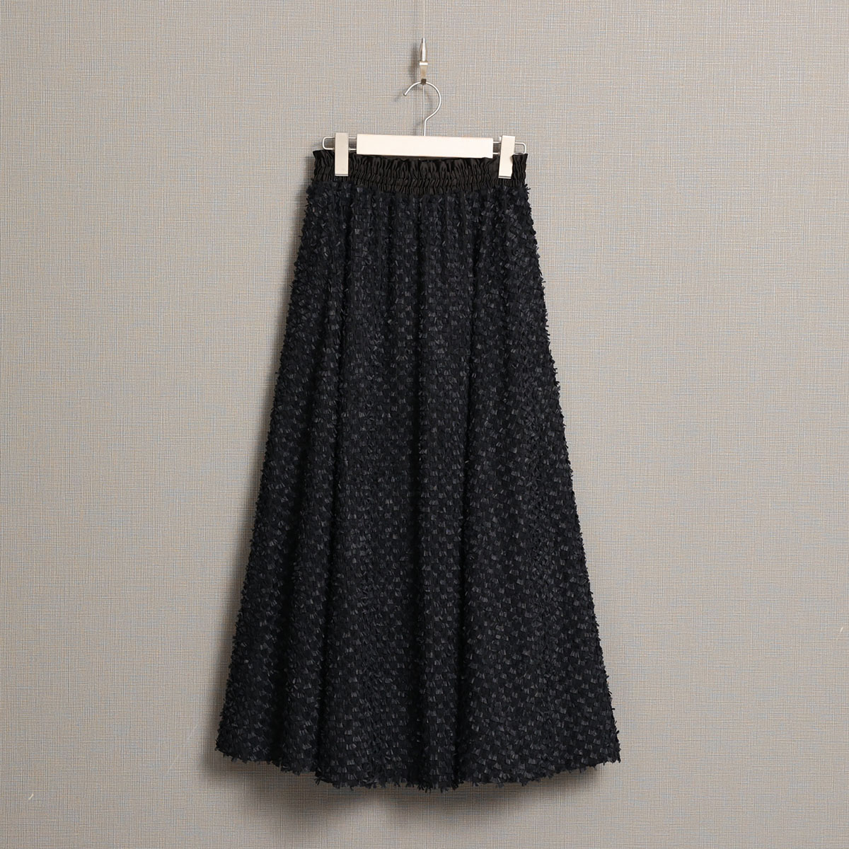 『Feather flower jacquard 』 Circular long skirt BLACKの画像