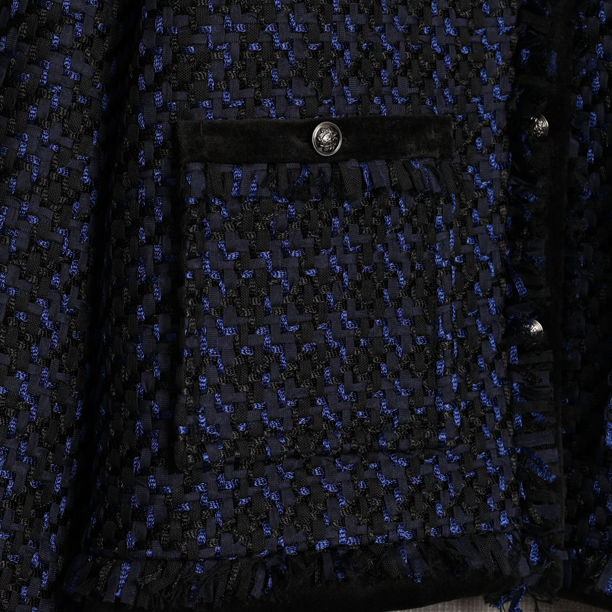 『Tulle houndstooth tweed』 No-collar jacket NAVYの画像