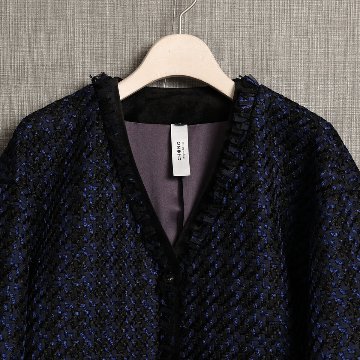 『Tulle houndstooth tweed』 No-collar jacket NAVYの画像