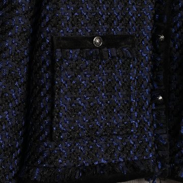 『Tulle houndstooth tweed』 No-collar jacket NAVYの画像