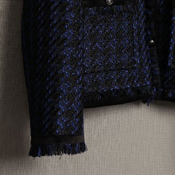 『Tulle houndstooth tweed』 No-collar jacket NAVYの画像