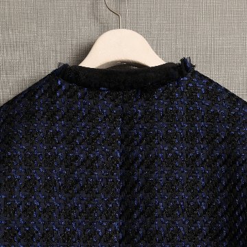 『Tulle houndstooth tweed』 No-collar jacket NAVYの画像