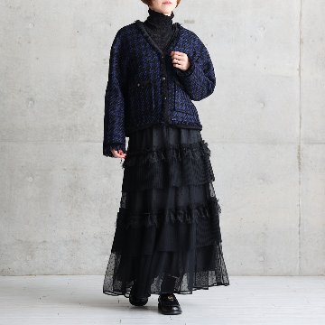 『Tulle houndstooth tweed』 No-collar jacket NAVYの画像