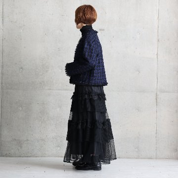 『Tulle houndstooth tweed』 No-collar jacket NAVYの画像