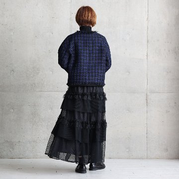 『Tulle houndstooth tweed』 No-collar jacket NAVYの画像