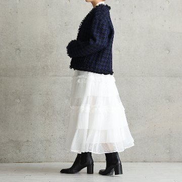 『Tulle houndstooth tweed』 No-collar jacket NAVYの画像