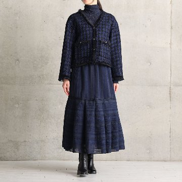 『Tulle houndstooth tweed』 No-collar jacket NAVYの画像