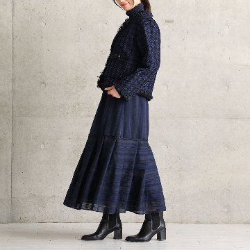 『Tulle houndstooth tweed』 No-collar jacket NAVYの画像