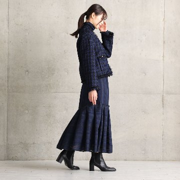 『Tulle houndstooth tweed』 No-collar jacket NAVYの画像