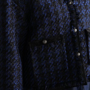 『Tulle houndstooth tweed』 No-collar jacket NAVYの画像